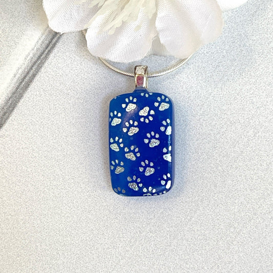 Paw Dichroic Fused Glass Necklace - 3939