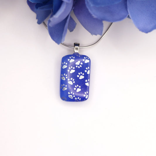 Paw Dichroic Fused Glass Necklace - 3939