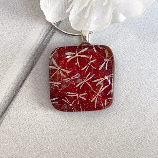 Dragonflies Dichroic Fused Glass Necklace - 3944