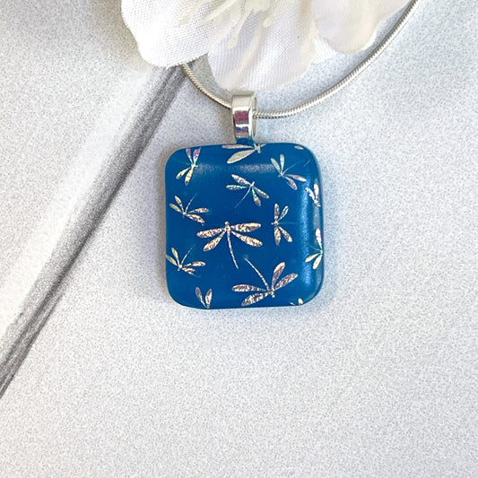 Dragonflies Dichroic Fused Glass Necklace - 3947