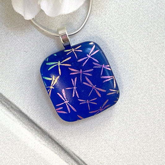 Dragonflies Dichroic Fused Glass Necklace - 3948