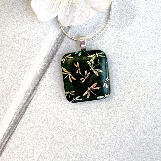 Dragonflies Dichroic Fused Glass Necklace - 3950