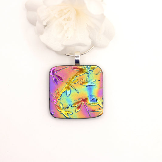 Dragonflies Dichroic Fused Glass Necklace - 3953