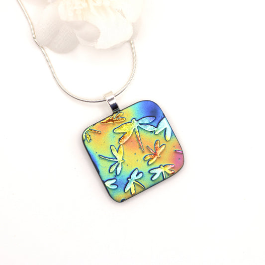 Dragonflies Dichroic Fused Glass Necklace - 3954