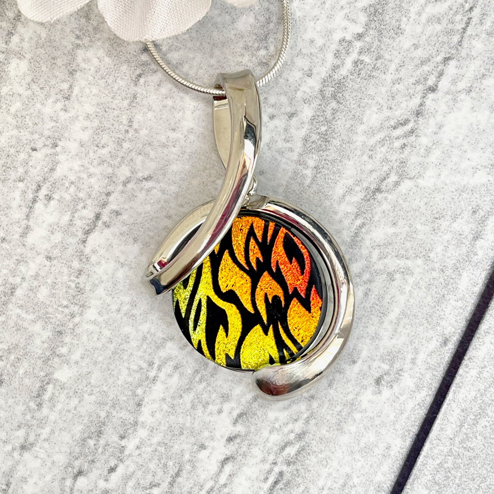 Fire Dichroic Fused Glass Necklace - 3966