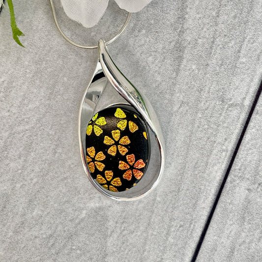 Cherry Blossoms Dichroic Fused Glass Necklace - 3969