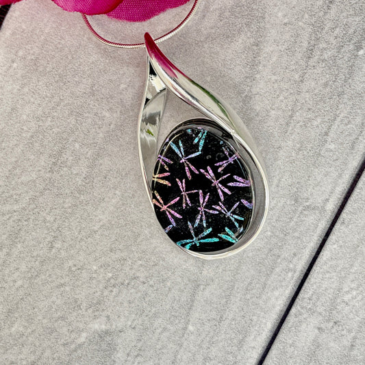 Dragonflies Dichroic Fused Glass Necklace - 3973
