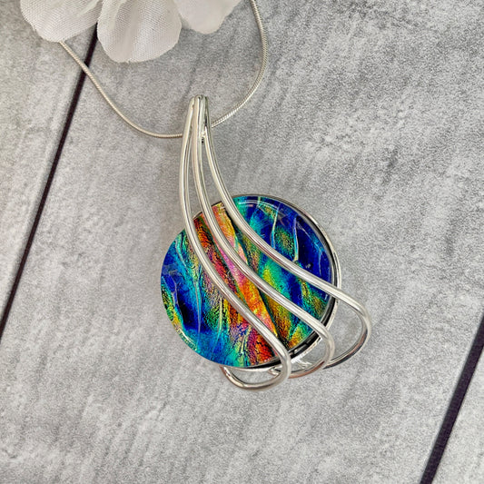 Rainbow Waves Dichroic Fused Glass Necklace - 3978