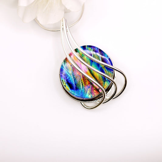 Rainbow Waves Dichroic Fused Glass Necklace - 3978