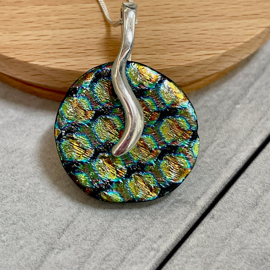 3D Boxes Dichroic Fused Glass Necklace - 3979