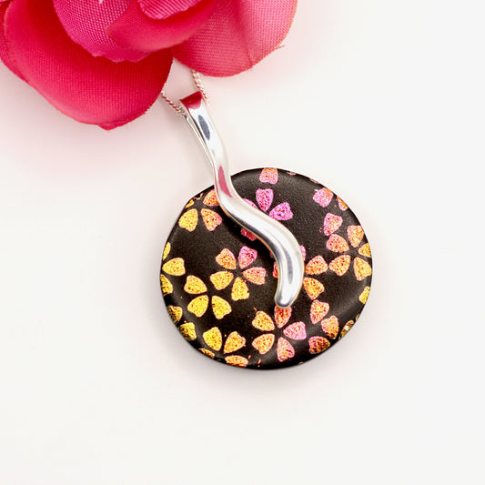 Cherry Blossoms Dichroic Fused Glass Necklace - 3982