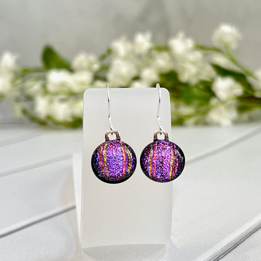 Accordian Dichroic Fused Glass Earrings - 3995