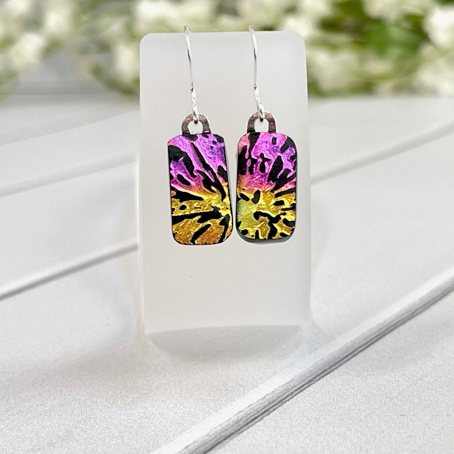 Exploding Dichroic Fused Glass Earrings - 3997