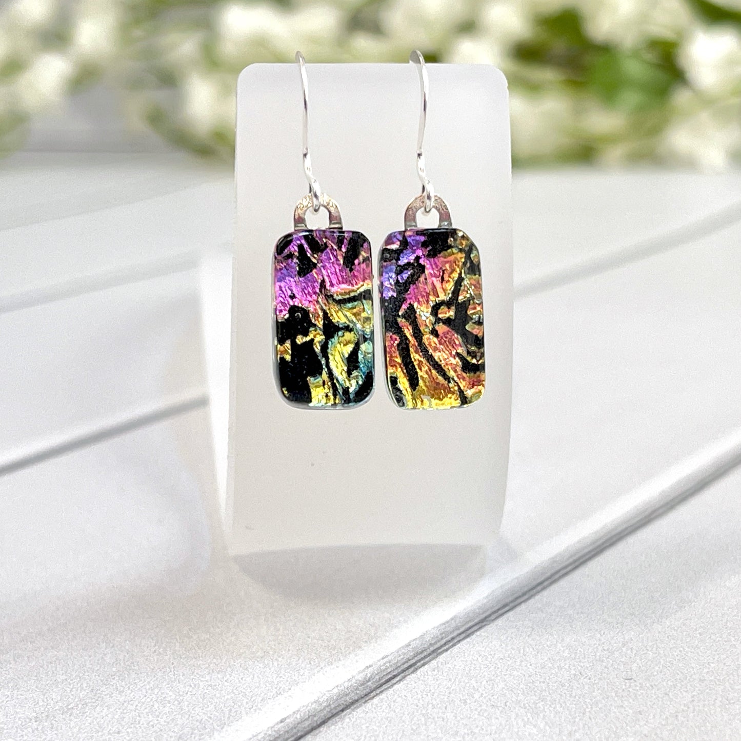 Exploding Dichroic Fused Glass Earrings - 3998