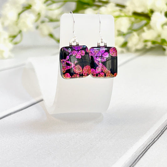 Cherry Blossom Dichroic Fused Glass Earrings - 4004
