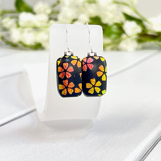 Cherry Blossom Dichroic Fused Glass Earrings - 4005