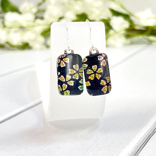 Cherry Blossom Dichroic Fused Glass Earrings - 4007