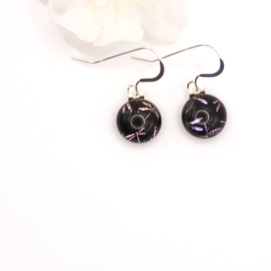 Dragonflies Dichroic Fused Glass Earrings (on black)- 4011