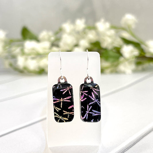 Dragonflies Dichroic Fused Glass Earrings - 4014