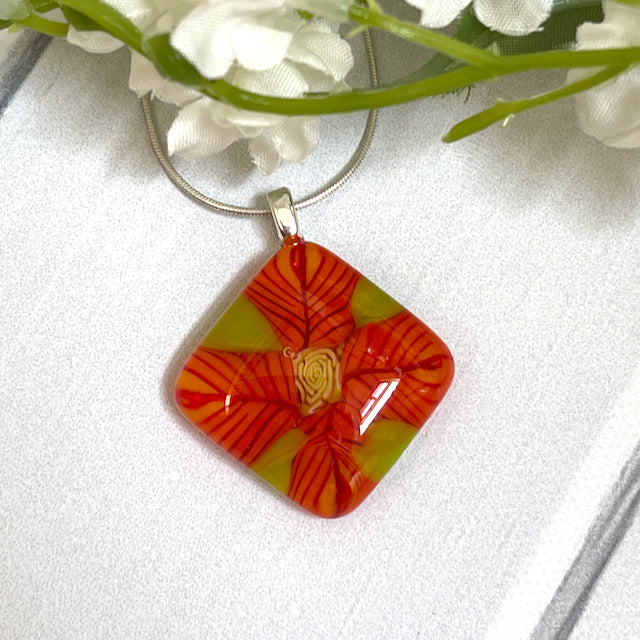Yellow Rose Fused Glass Necklace - 4021