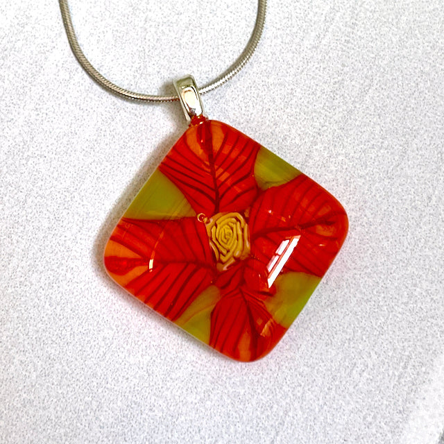 Yellow Rose Fused Glass Necklace - 4021