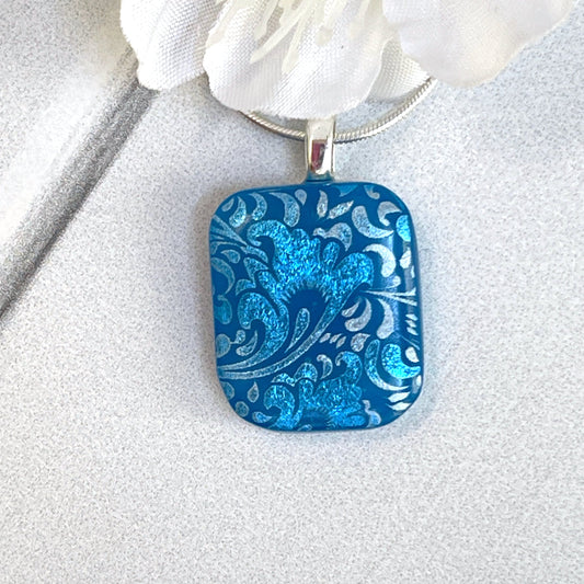 Flower Blooms Dichroic Fused Glass Necklace - 4023