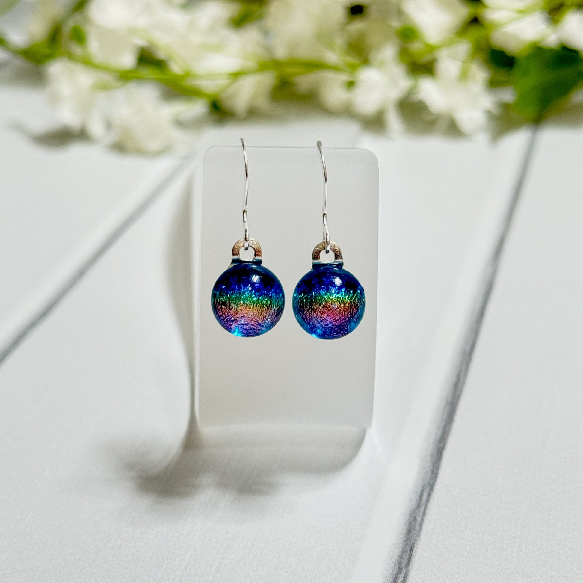 Rainbow Dichroic Fused Glass Earring Dots - 4043