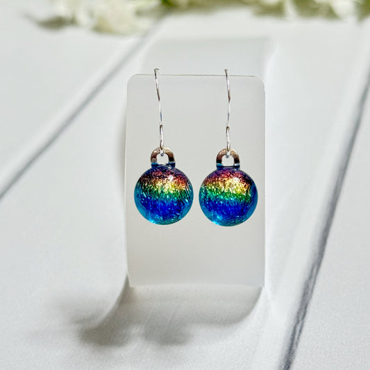 Rainbow Dichroic Fused Glass Earring Dots - 4044