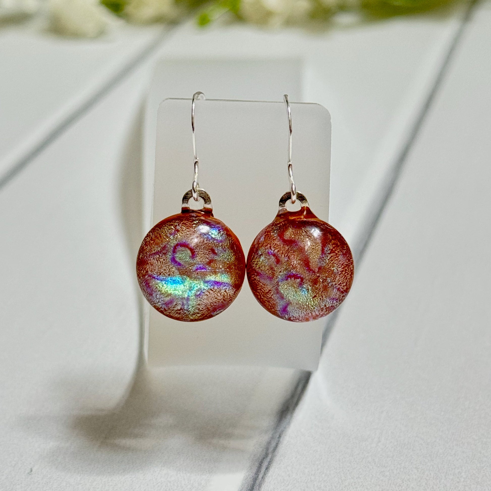 Jelly Round Dichroic Fused Glass Earring Drops - 4060