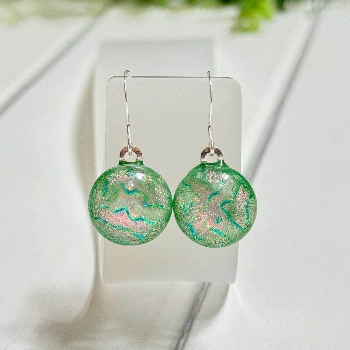 Jelly Round Dichroic Fused Glass Earring Drops - 4061