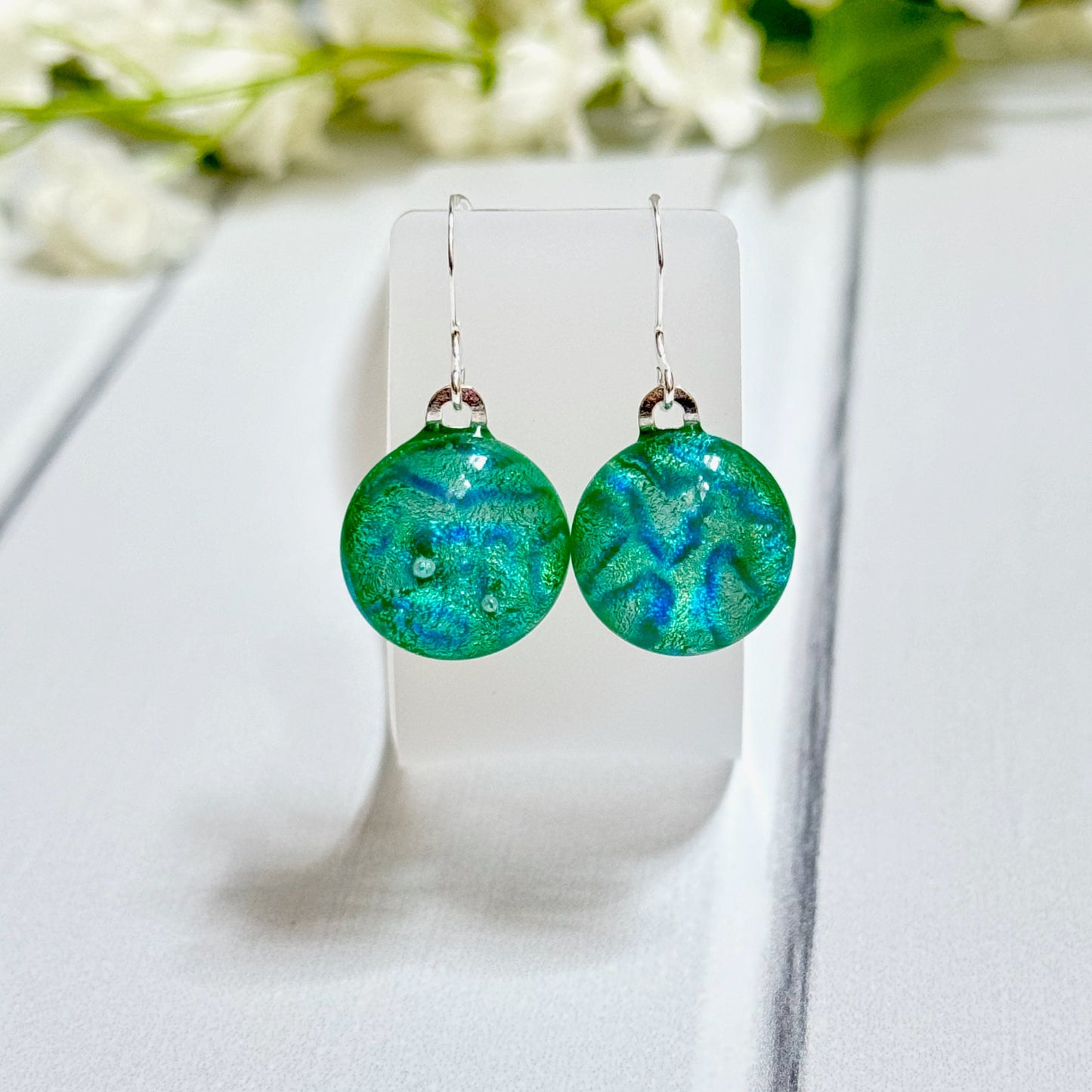 Jelly Round Dichroic Fused Glass Earring Drops - 4062