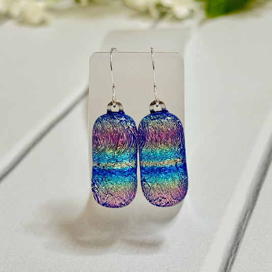 Rainbow Stripe Dichroic Fused Glass Earrings - 4079