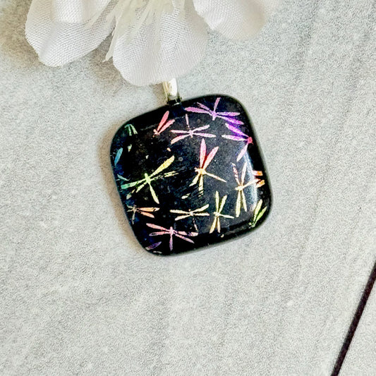 Dragonflies Dichroic Fused Glass Necklace - 4111