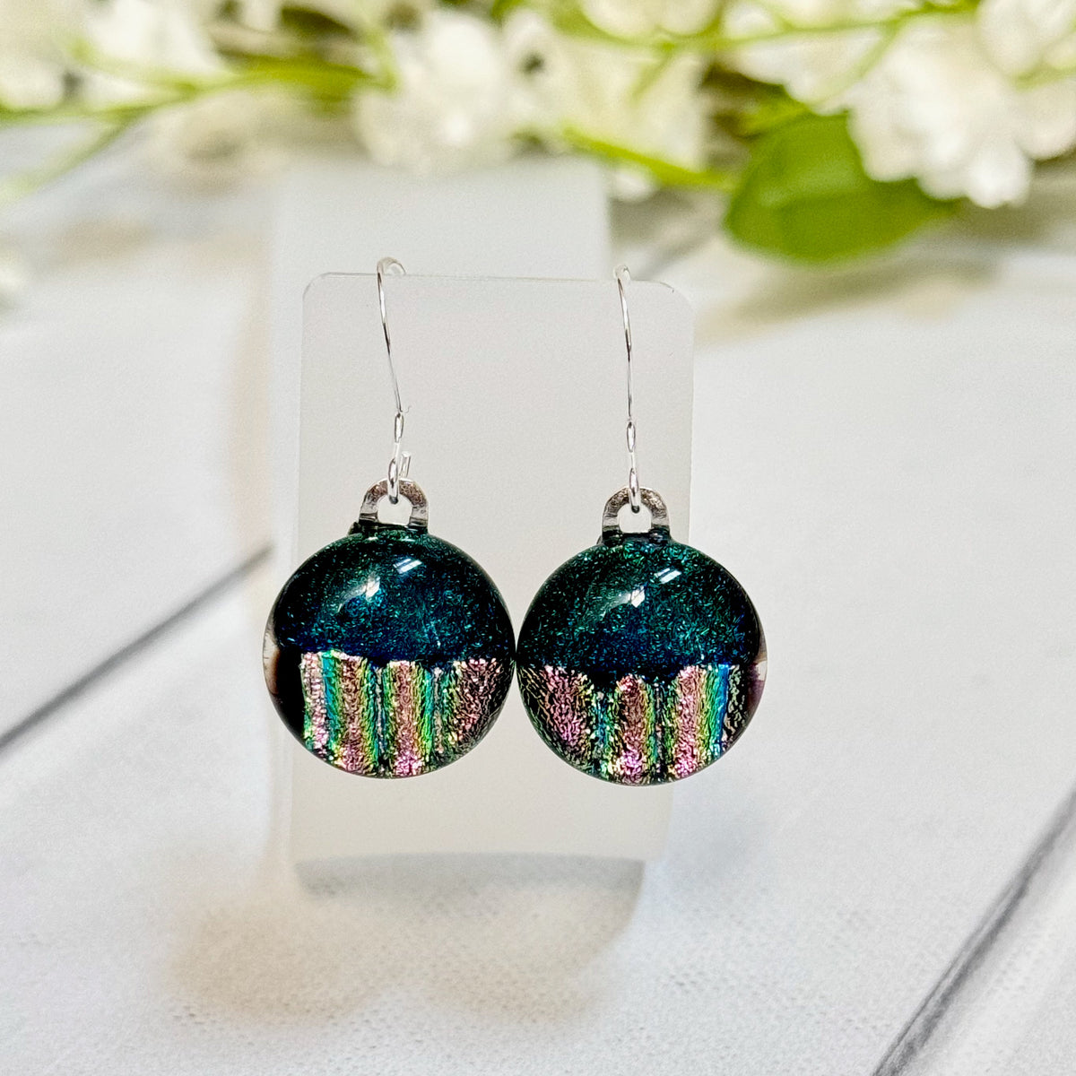 4137 Halfsies Dichroic Fused Glass Earrings - 4137 – Carolyn K. Designs
