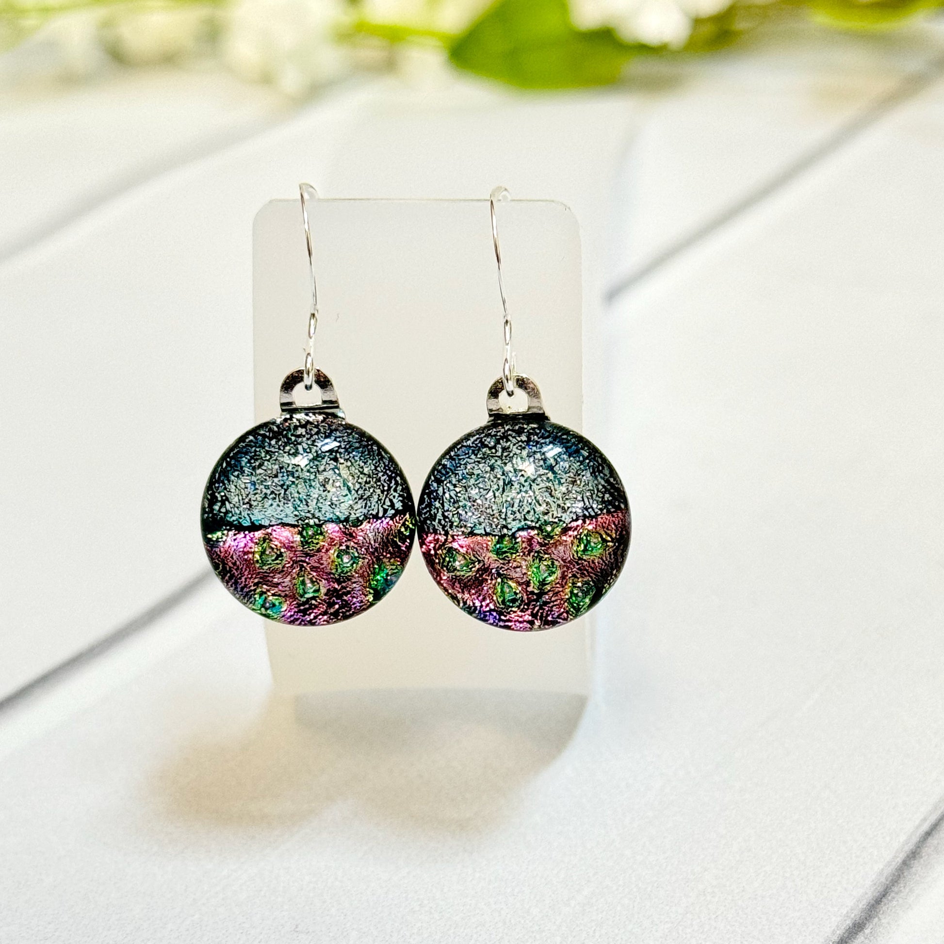 Halfsies Dichroic Fused Glass Earrings - 4138