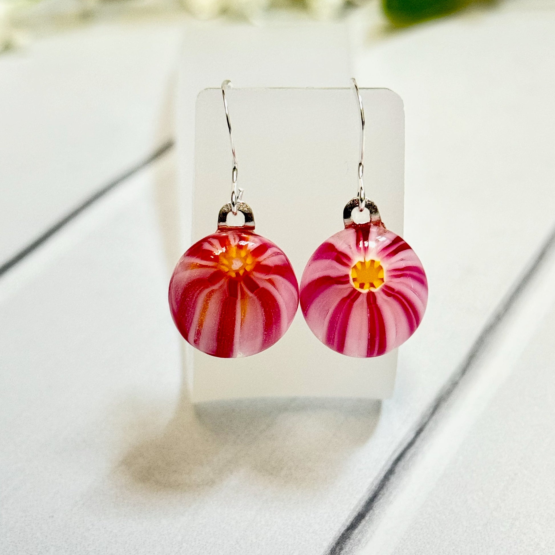 Floral Fused Glass Earrings - 4153