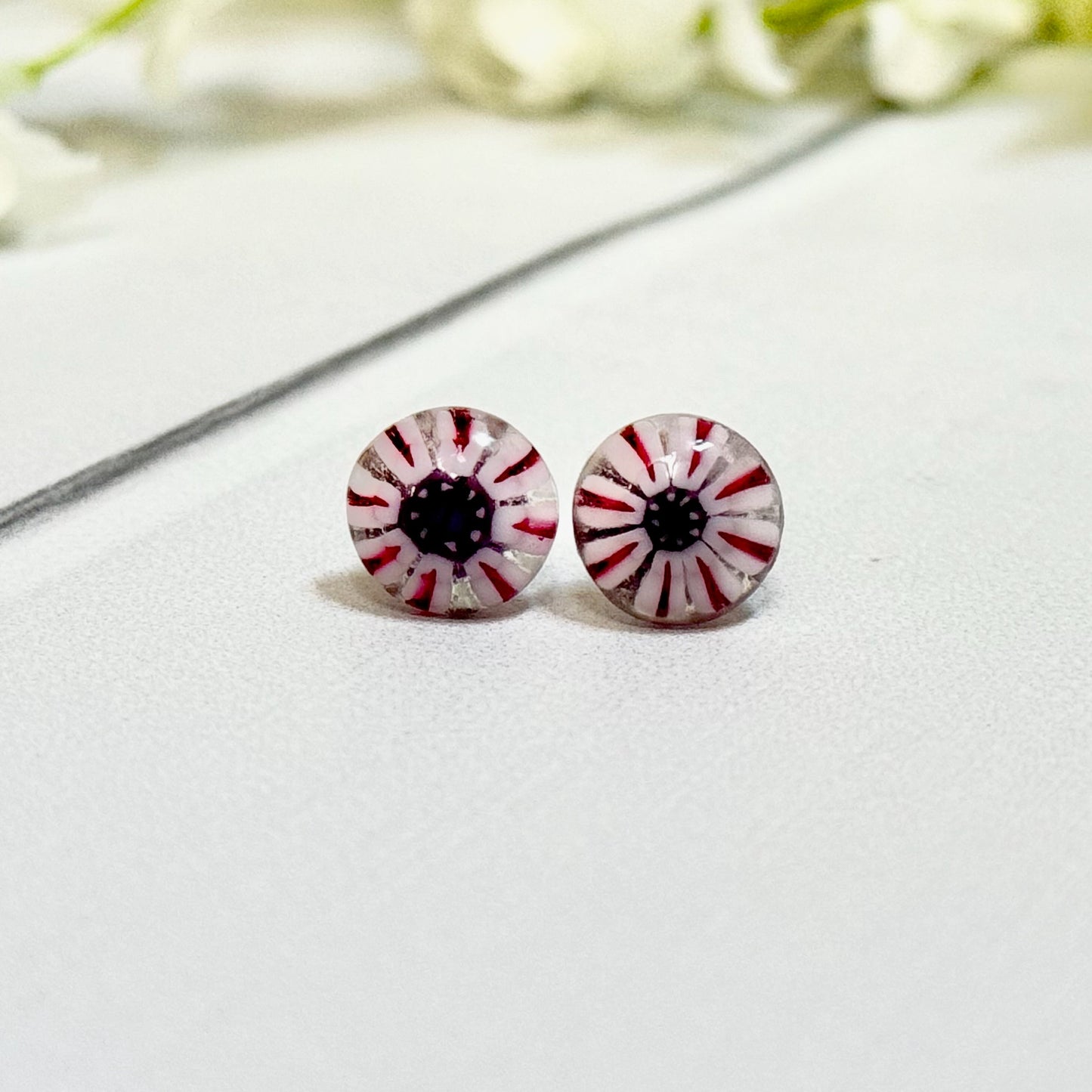 Floral Fused Glass Earring Studs - 4158