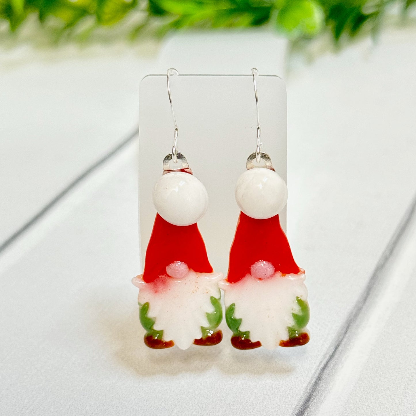 Christmas Gnome Fused Glass Earrings - 4162