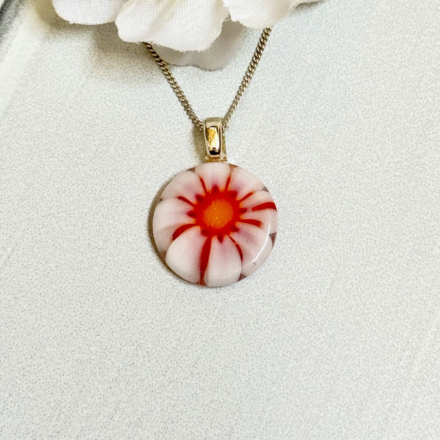 Floral Fused Glass Necklace - 4170