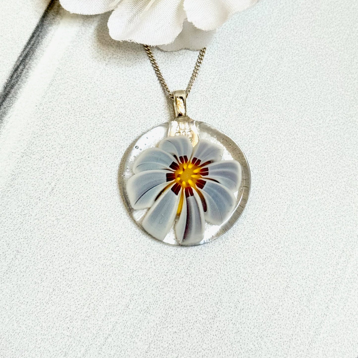 Floral Fused Glass Necklace - 4175