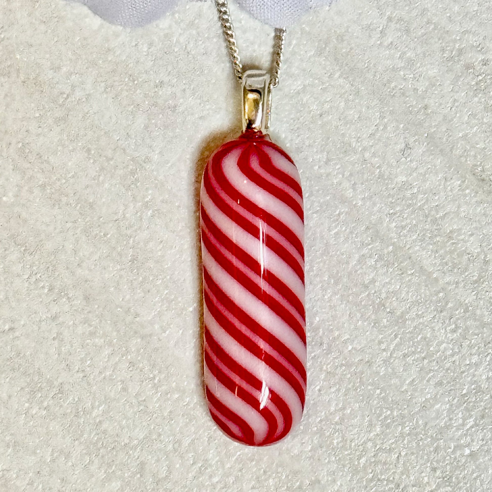 Candy Cane Fused Glass Necklace - 4183