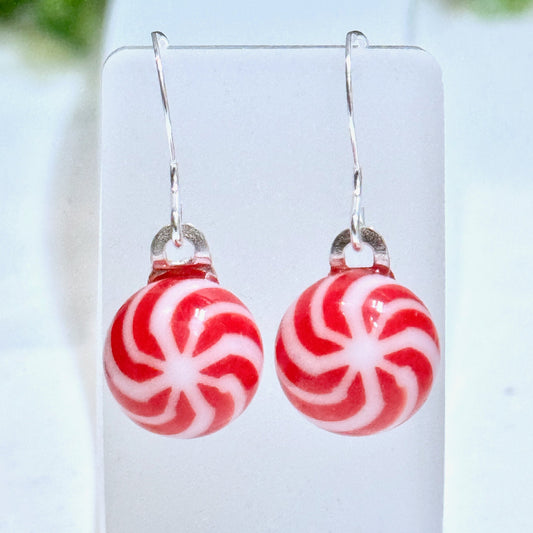 Candy Cane Fused Glass Earrings - 4184