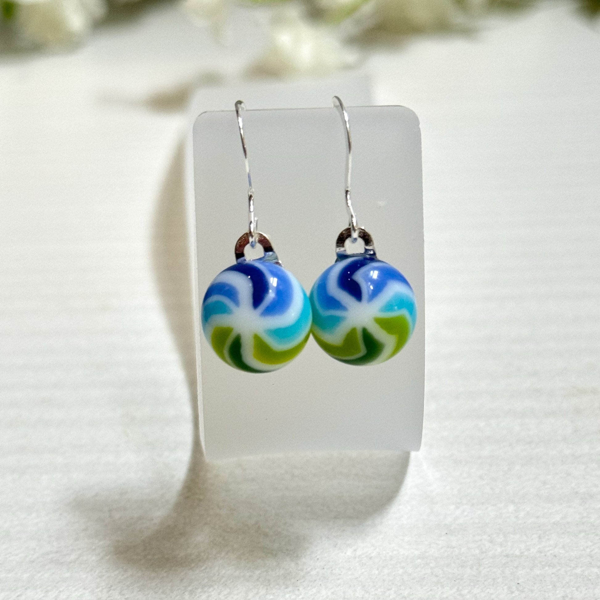 Ocean Whirl Fused Glass Earrings - 4186