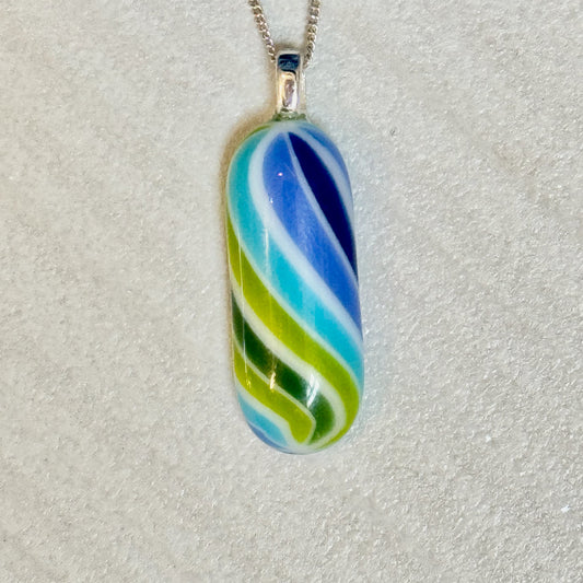 Ocean Whirl Fused Glass Necklace - 4187