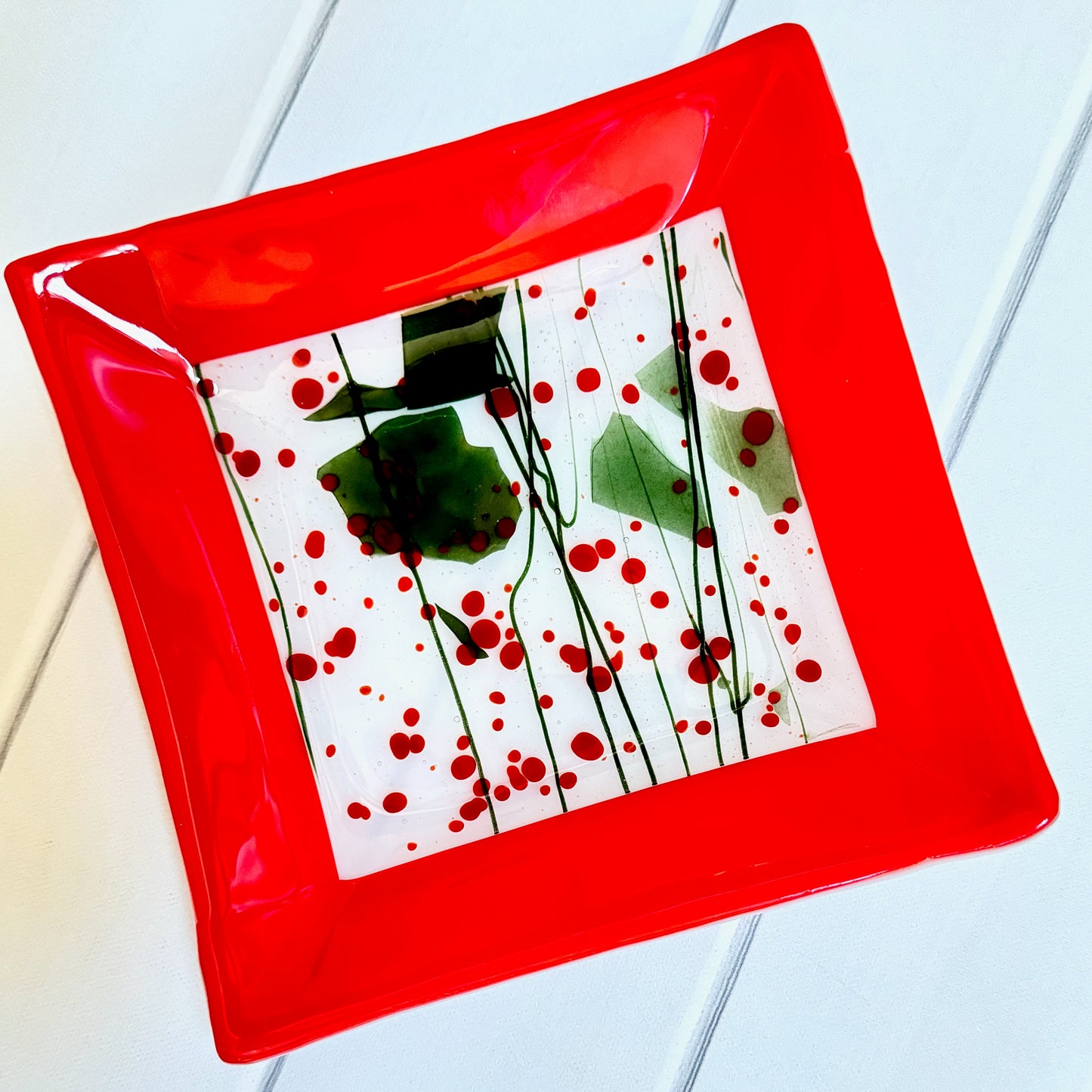 Holly Berry Splash Fused Glass Dish - 4196