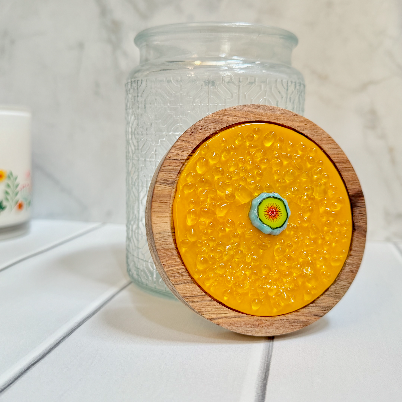 Embossed Glass Jar with Fused Glass Lid - 4202