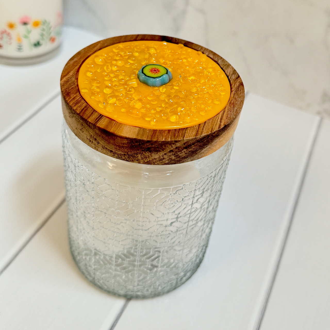 Embossed Glass Jar with Fused Glass Lid - 4202