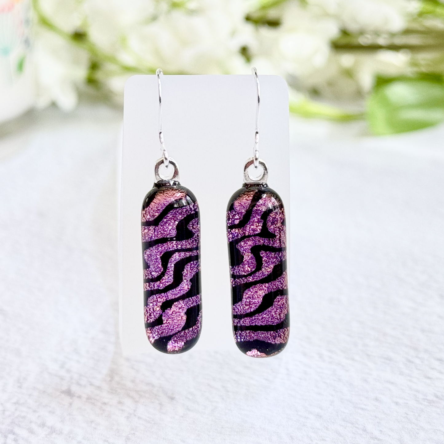 Squiggle Dichroic Fused Glass Earrings - 4277