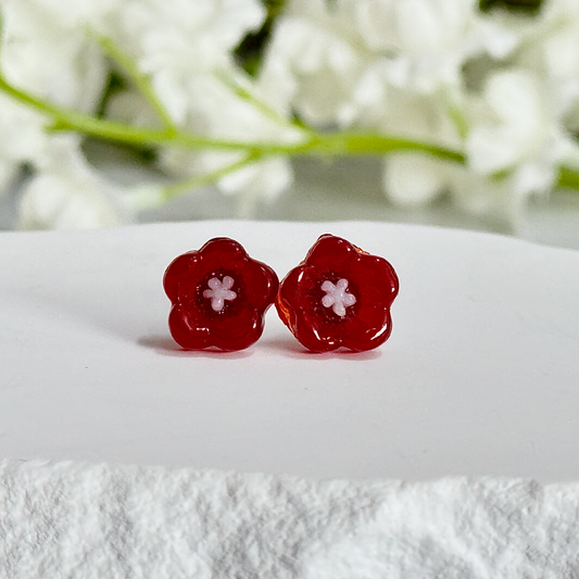 Sakura Flower Fused Glass Earring Studs - 4387