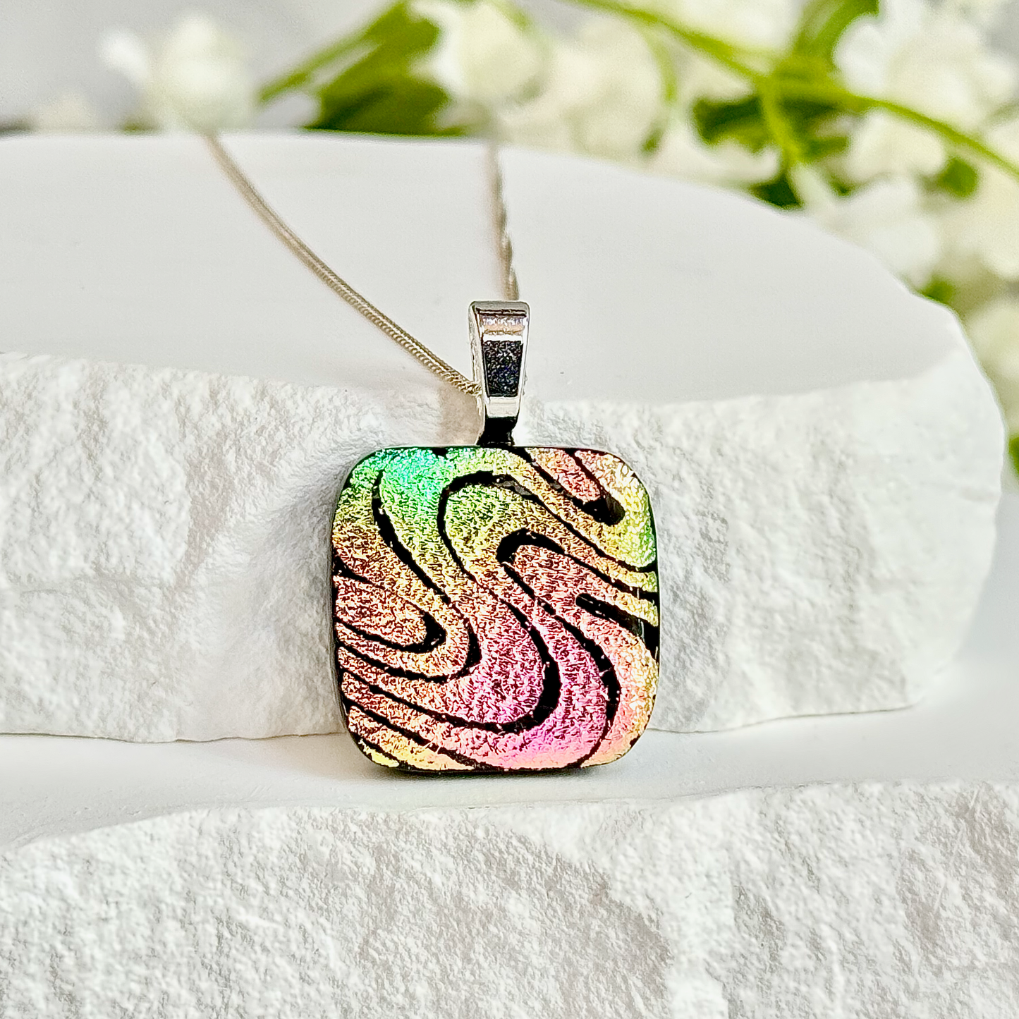 Squiggle Dichroic Fused Glass Necklace - 4412